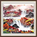 方形招财山水画 