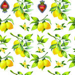 水彩风柠檬草莓花卉图案