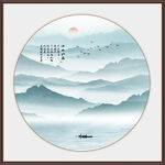 圆形水墨山水画