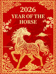 马年新中式国潮骏马剪纸风插画