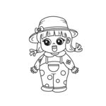 戴帽子穿波点背带裤小女孩简笔画