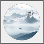 圆形水墨山水画