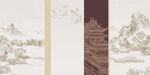 复古新中式山水古建筑装饰画