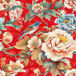 中式红底花鸟花卉图案