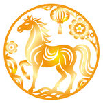金色骏马剪纸风吉祥图案