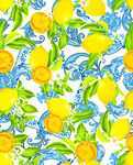 柠檬花卉图案无缝背景图