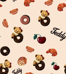 泰迪熊与甜点图案背景