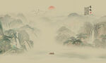 新中式国画山水背景墙壁画