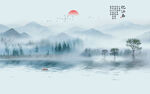 新中式树林水墨山水画背景