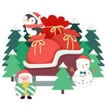 圣诞节圣诞老人小企鹅雪人送礼物