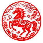 圆形奔马骏马剪纸窗花