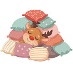 圣诞节驯鹿枕枕头睡觉圣诞节插画