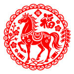 圆形马年剪纸窗花