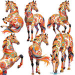 多彩花纹骏马艺术形象