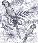 蓝调鹦鹉与花卉植物图案