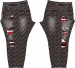 个性破洞印花牛仔长裤