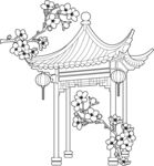 中式亭阁线描图 矢量图