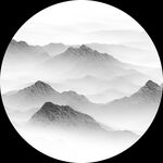 圆形水墨山水意境图