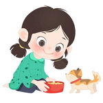 孩子开心喂猫小猫崽卡通儿童插画