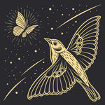 夜空中飞鸟与蝴蝶的邂逅