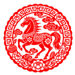 圆形马年剪纸