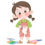 孩子彩色画笔画画涂鸦手绘插画