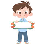 小男孩拿小白板小黑板儿童插画