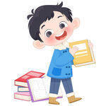 孩子拿书籍阅读学习读书儿童插画