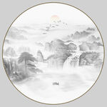 圆形山水水墨画