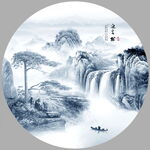 圆形水墨山水画