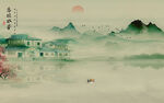 新中式屏风山水画