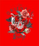 红色背景虎与玫瑰图案
