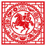马年春节剪纸窗花吉祥图案