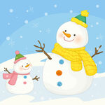 冬天戴围巾帽子雪人妈妈雪人宝宝