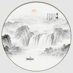 圆形国画水墨山水画