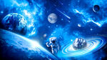 蓝色太空星球宇航员银河星空背景