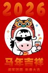 2026马年卡通小牛贺岁图