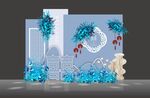 蓝色婚庆迎宾区签到墙婚礼效果图
