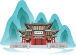 天水伏羲庙手绘失量插画