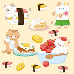 猫咪厨师寿司菠萝饭牛排抓饭插画