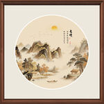 中式意境山水圆形挂画