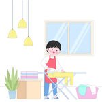 家庭大扫除熨衣服晾衣服家务插画