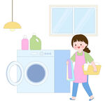 大扫除洗衣机洗衣服做家务插画