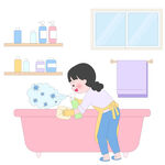 卫生间擦浴缸打扫卫生做家务插画