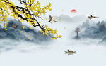 银杏花鸟山水