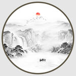 圆形意境水墨山水画