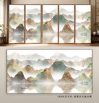 中式山水意境屏风装饰画