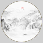 圆形山水水墨画