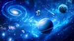 蓝色星空宇宙星球太空宇航员背景