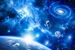 蓝色宇宙星空太空星球宇航员背景